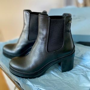 Prada Leather Lug Sole Chelsea Boots
